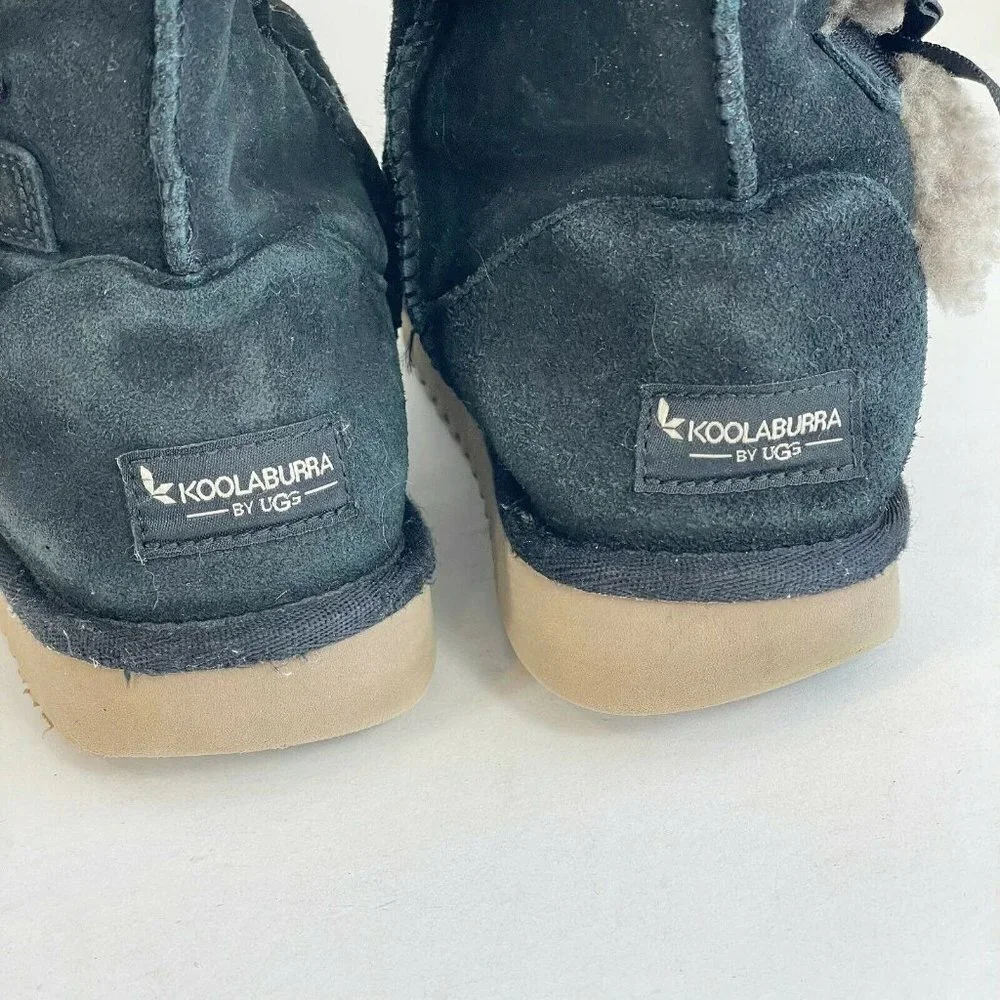 Koolaburra UGG Women‎ Victoria Tall Soft Suede Fur Snow Boots Black Sz 7 1015875